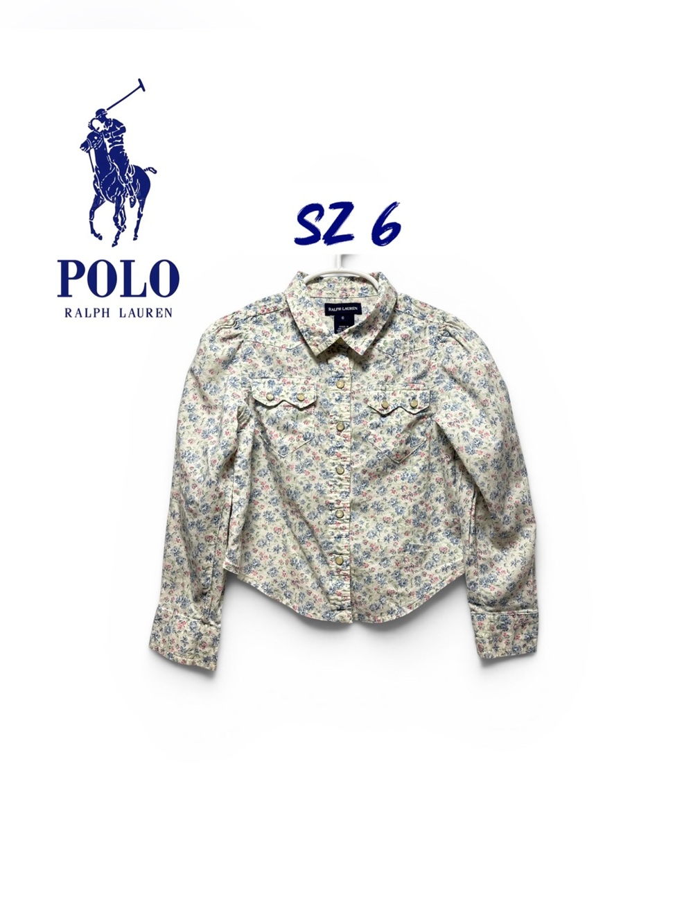 Polo by Ralph Lauren sz 6 Girls Floral Button-Up Shirt - Cream with Blue & Pink